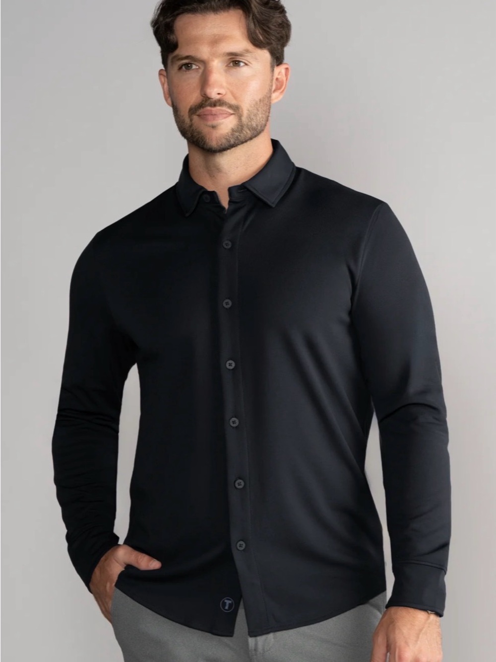 Men's Black Twillory Button-Up Long sleeve polo